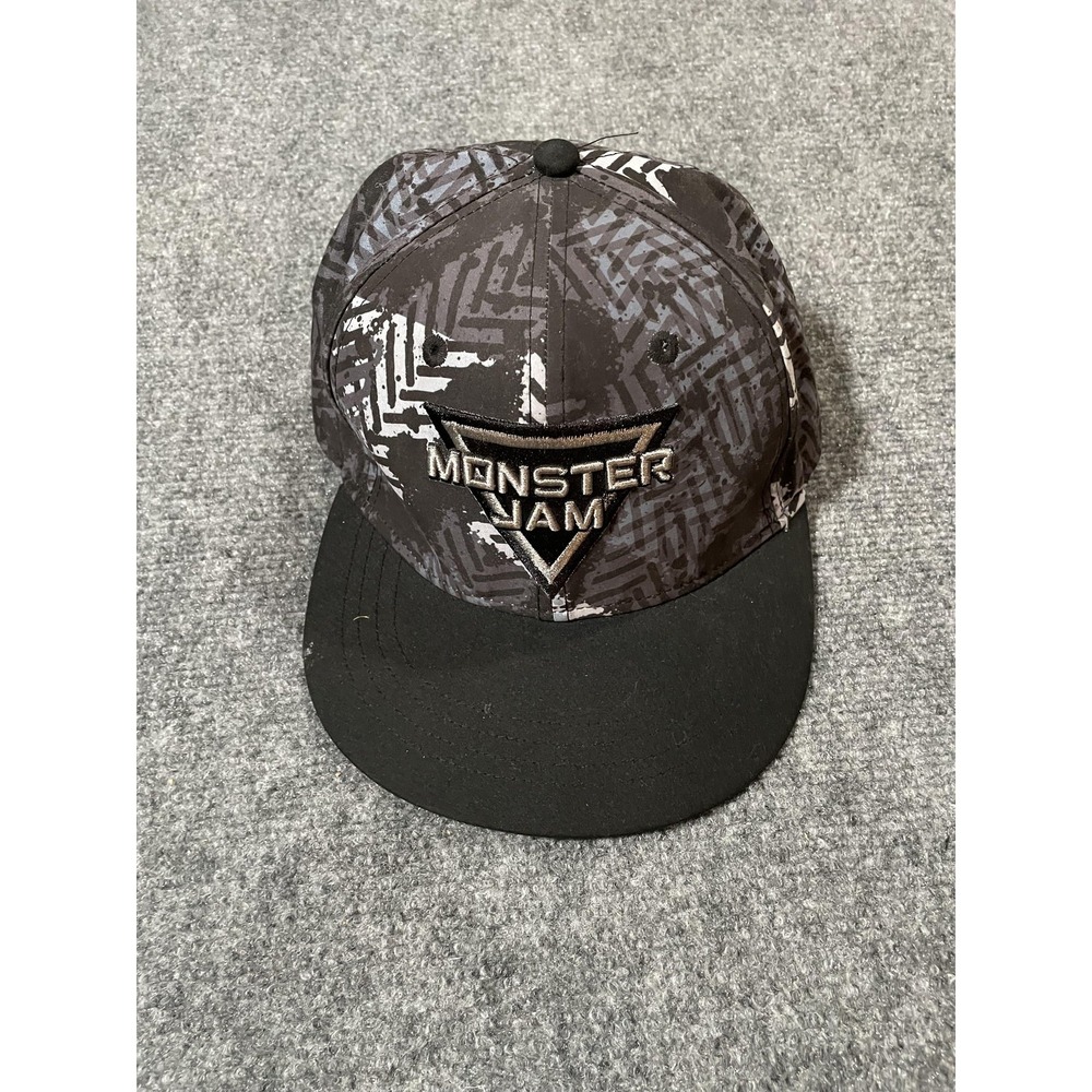 Monster Jam Hat Cap Snap Back Black Gray Graphic Embroidered Flat Bill Mens
